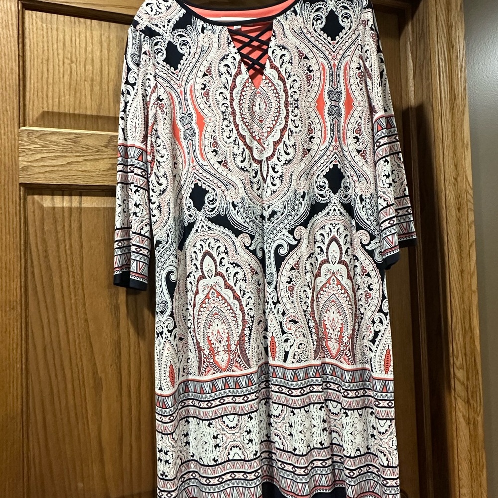 Paisley Print Dress with Crisscross Neckline